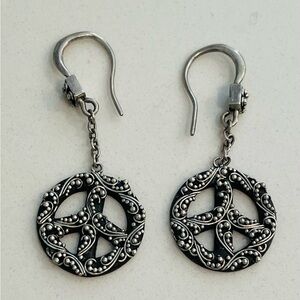LOIS HILL Peace Granulated Oxidized Sterling Silver 925 Round Dangle Earrings